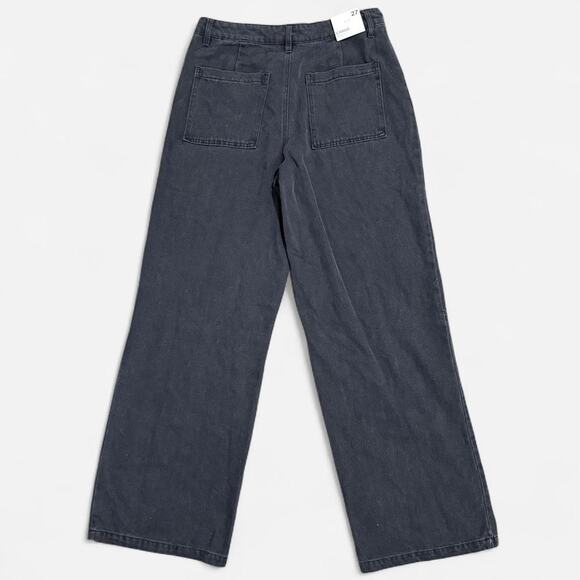 NWT Forever 21 Washed Black Denim Relaxed Straight Fit High Waisted Cargo Pants - Picture 4 of 6